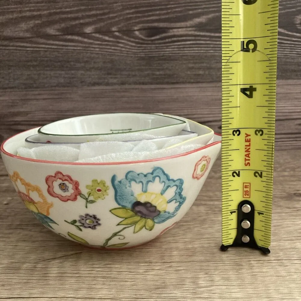 Pier 1 Floral Measuring Cups Hand Painted Cottagecore Boho Nesting